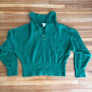 H&M Emerald Green Quarter Zip Pullover Women's Sweater size S EUC
